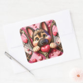 Sticker Carré Chien à fermeture éclair Saint-Valentin mignon (Enveloppe)