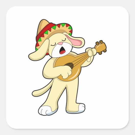 Sticker Carré Chien à la musique avec guitare (Devant)