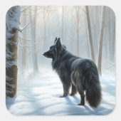 Sticker Carré Chien à neiger belge Noël (Devant)