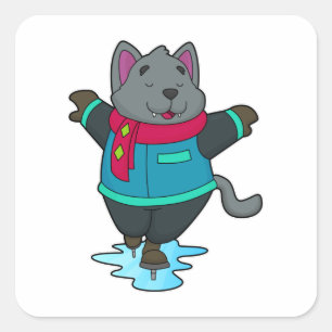 Sticker Carré Chien à Patinage sur glace avec patins sur glace e