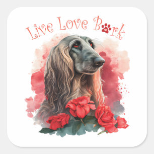 Sticker Carré Chien Afghan Floral Maman