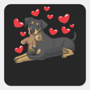 Sticker Carré Chien allemand Pinscher avec animal farci