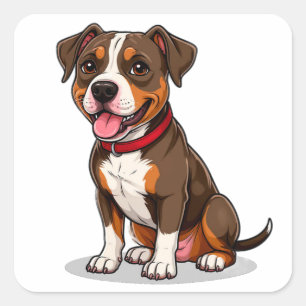 Sticker Carré Chien américain Pit Bull de dessin animé mignon