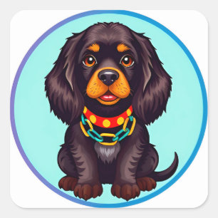 Sticker Carré Chien animé mignon avec collier