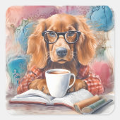 Sticker Carré Chien avec une coupe de chocolat chaud (Devant)