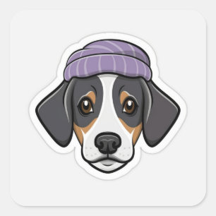 Sticker Carré Chien beagle noir mignon