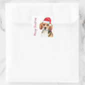 Sticker Carré Chien beagle Père Noël Mignonne Joyeux Noël (Sac)