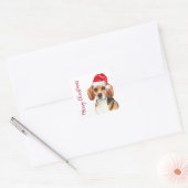 Sticker Carré Chien beagle Père Noël Mignonne Joyeux Noël (Enveloppe)