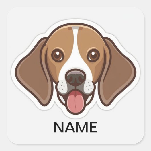 Sticker Carré chien beagle personnalisé mignon (Devant)