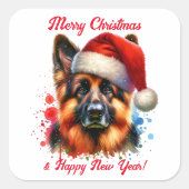 Sticker Carré Chien berger allemand à Noël (Devant)