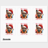 Sticker Carré Chien berger allemand à Noël (Feuille)