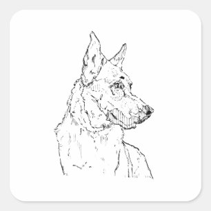 Sticker Carré Chien berger allemand art Alsacien