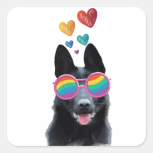Sticker Carré Chien berger allemand avec coeur Saint-Valentin