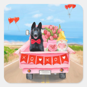 Sticker Carré Chien berger allemand Camion de la Saint-Valentin 