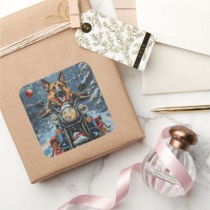 Sticker Carré Chien berger allemand équitation moto Noël