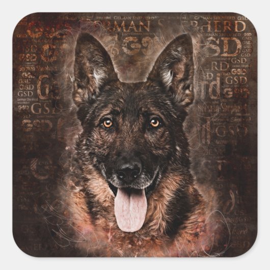 Sticker Carré Chien berger allemand - GSD (Devant)