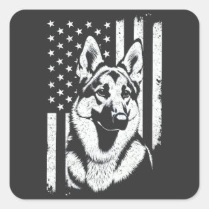 Sticker Carré Chien berger allemand USA Drapeau américain 4 juil