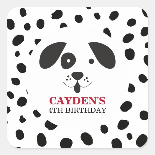 Sticker Carré Chien Black Spot Dalmatie Anniversaire (Devant)