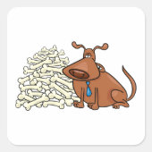 Sticker Carré Chien Brown avec Pile d'os Joli animal (Devant)