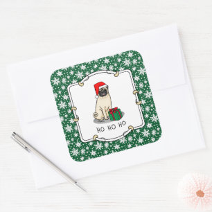Sticker Carré Chien Carlin de Noël de Noël de Père Noël (faon cl