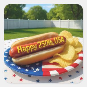 Sticker Carré Chien chaud pour les 250 ans des États-Unis