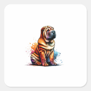 Sticker Carré Chien chinois Shar Pei