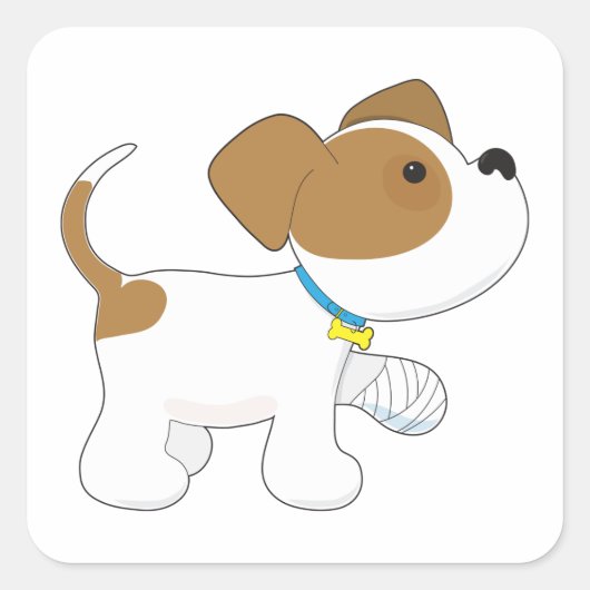 Sticker Carré Chien chiot blessé (Devant)