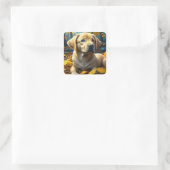 Sticker Carré Chien chiot jouant dans les feuilles d'automne (Sac)