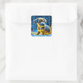 Sticker Carré Chien chiot mignon jouant à Noël de neige (Sac)