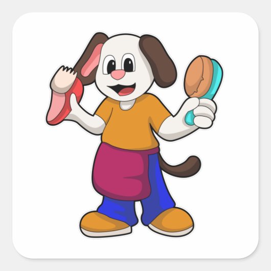 Sticker Carré Chien comme coiffeur avec Razor (Devant)