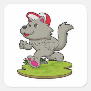 Sticker Carré Chien comme coureur avec Casquette