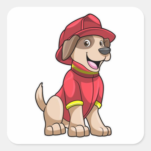 Sticker Carré Chien comme pompier avec casque d'incendie (Devant)