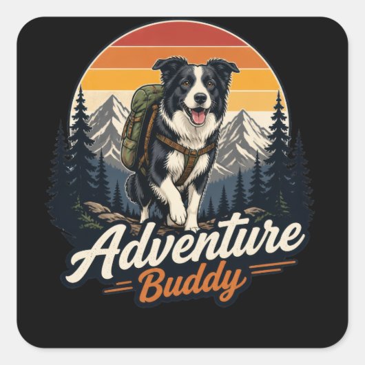 Sticker Carré Chien compagnon d'aventure (Devant)