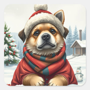 Sticker Carré Chien cool dans l'hiver de la préppie Attire et hi