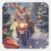 Sticker Carré Chien Corgi à moto Noël (Devant)
