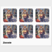 Sticker Carré Chien Corgi à moto Noël (Feuille)