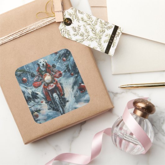 Sticker Carré Chien dalmate équitation moto Noël (Cadeaux)