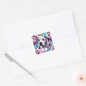 Sticker Carré Chien dalmate rose violet turquoise Anniversaire (Enveloppe)