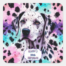 Chien Dalmatien Anniversaire Rose Violet Turquoise