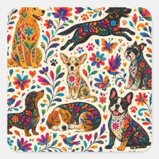 Sticker Carré Chien d'art Otomi