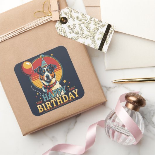 Sticker Carré Chien de bétail australien coloré (Cadeaux)