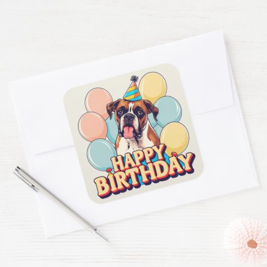 Sticker Carré Chien de boîte coloré (Enveloppe)