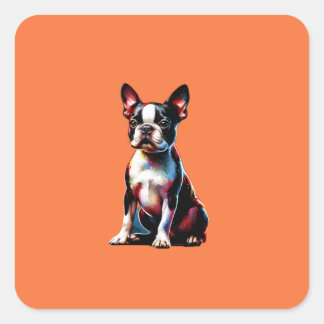 Sticker Carré Chien de Boston Terrier