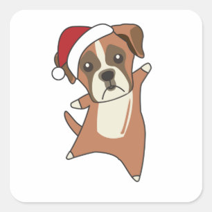 Sticker Carré Chien de boxe Noël Neige hiver Animaux Chiens Chie