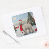 Sticker Carré Chien de caniche à Noël de neige (Enveloppe)