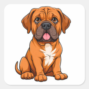 Sticker Carré Chien de dessin animé Dogue de Bordeaux chiot avec
