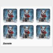 Sticker Carré Chien de Heeler Bleu à Noël de neige (Feuille)
