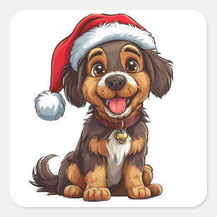 Sticker Carré Chien de Noël adorable