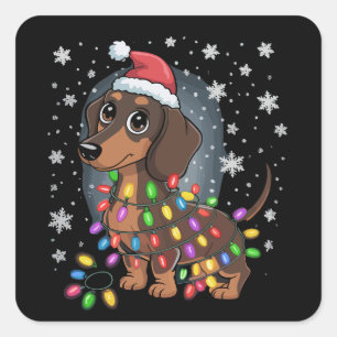 Sticker Carré Chien de Noël Dachshund Père Noël Xmas Wiener