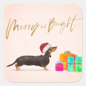 Sticker Carré Chien de Noël de Noël Dachshund Joyeux brillant (Devant)